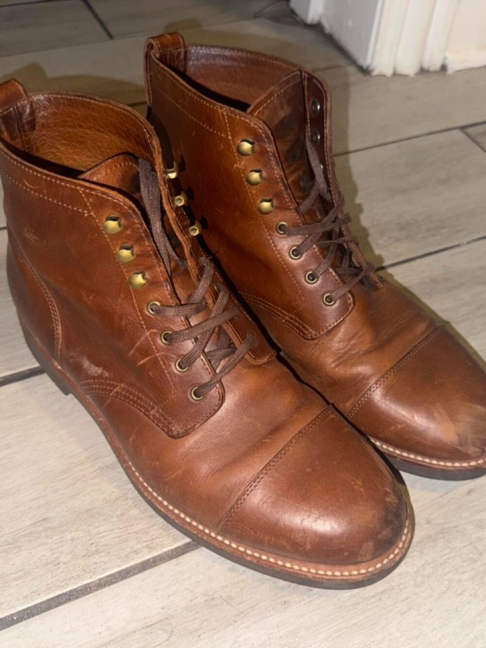 J.Crew Kenton Leather Cap Toe Boots Cognac Size 10.5